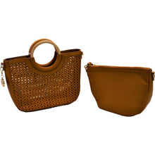 Load image into Gallery viewer, Mali + Lili Brielle Vegan Leather Woven Tote with Pouch Tan-Liquidation Store
