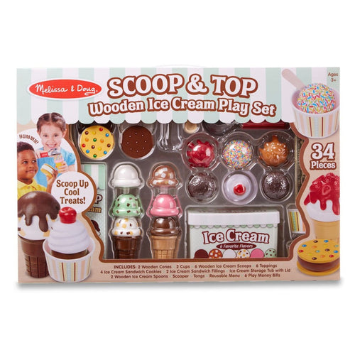 Melissa & Doug Scoop & Top Wooden Ice Cream Play Set (34 pcs)