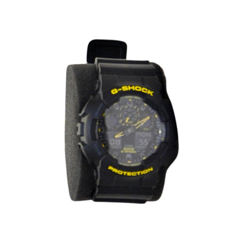 Men's Casio G-Shock Yellow Accent Black Resin Strap Watch with Black Dial (Model: GA100CY-1A)