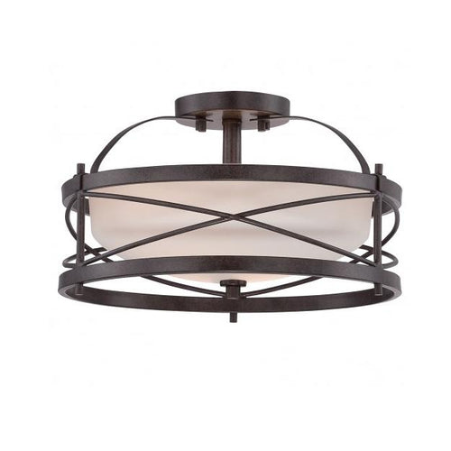 NUVO 60-5335 2-Light Semi Flush Light Fixture in Old Bronze Finish with Etched Opal Glass