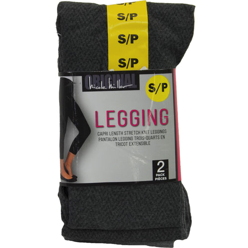 Original Nicole Miller Capri Length Stretch Knit Leggings 2 Pack Print & Mid Grey Small