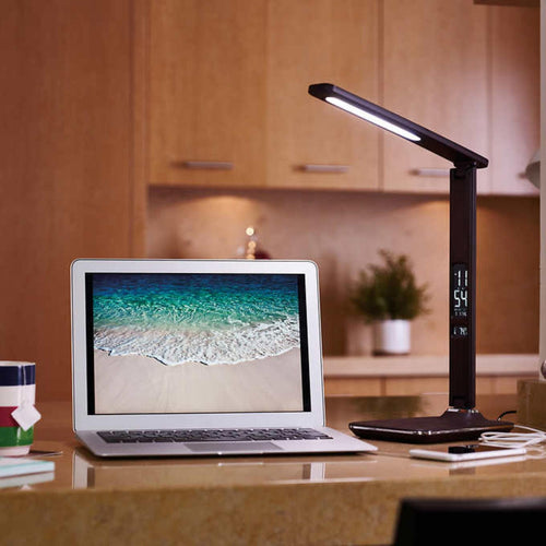 OttLite Executive LED Desk Lamp with USB Charging Port Black