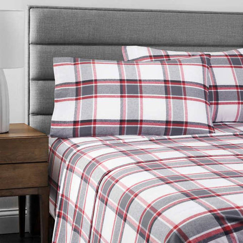 Portuguese Flannel 4-piece Sheet Set King Red/Grey