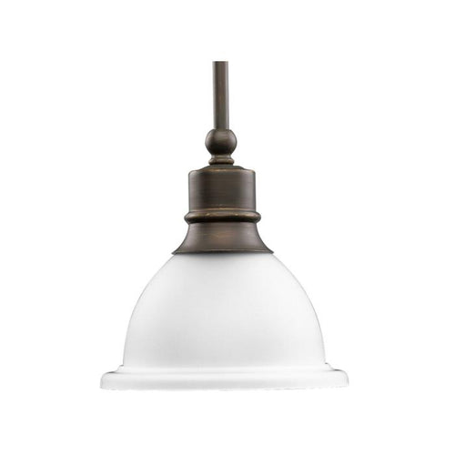 Progress Lighting Stem-Hung Mini-Pendant White Etched Glass Antique Bronze