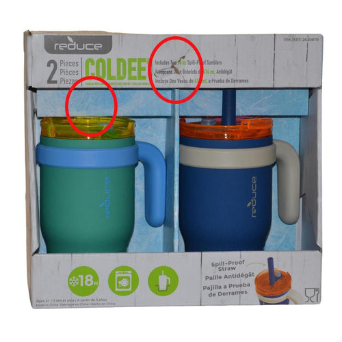 REDUCE 14 Oz Coldee Tumbler with Handle for Kids (Varsity Blue/Green)