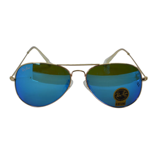 Ray-Bans Aviator Classic Unisex - RB3025 Polished Gold Frame Green Lens with Blue Flash