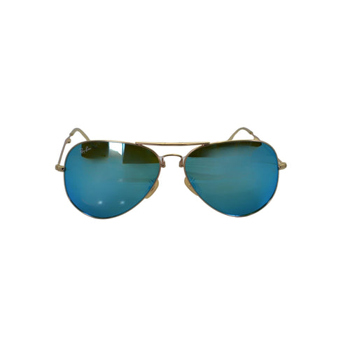 Ray-Bans Aviator Folding Unisex - RB3479 Polished Gold Frame Brown Lenses with Blue Mirror