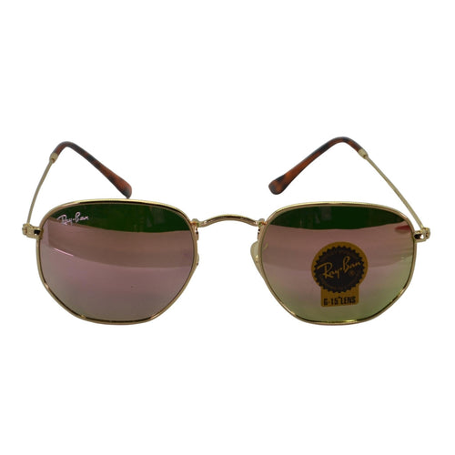 Ray-Bans Hexagonal Frame Unisex Sunglasses - RB3548N Polished Gold Frame Green Lenses with Copper Flash