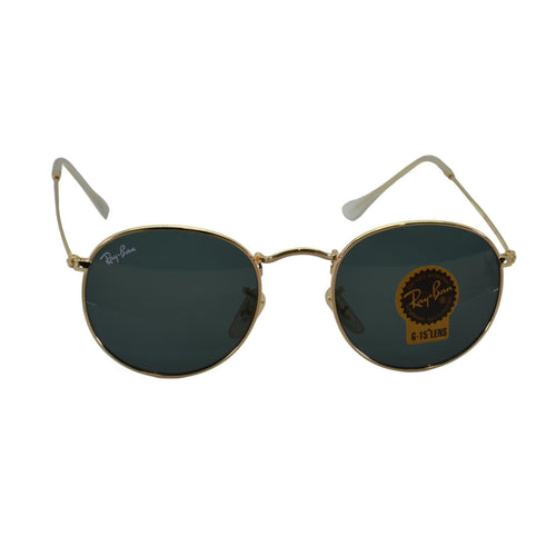 Ray-Bans Round Metal Unisex - RB3447 Polished Gold Frame Green Lenses