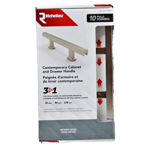 Richelieu Contemporary Cabinet and Drawer Handle 10-Pack Brushed Nickel