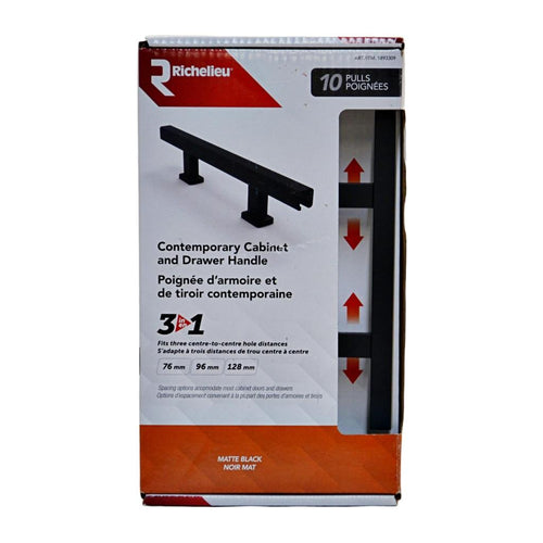 Richelieu Contemporary Cabinet and Drawer Handles 9 Pack - Matte Black