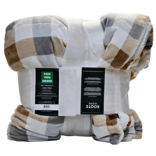 Roots Home Reversible Sherpa Comforter 3pc Set King Brown/Grey/White