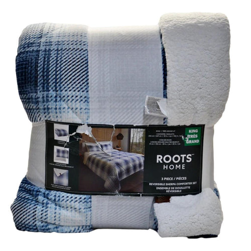 Roots Home Reversible Sherpa Comforter Set 3pc King Blue and White