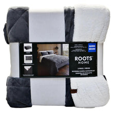 Load image into Gallery viewer, Roots Home - Reversible Sherpa Comforter Set Queen 3pc - Gray

