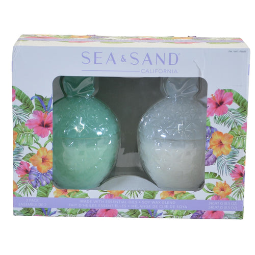 Sea & Sand 2-Pack Pineapple Shaped Candles - Ocean Water and Honolulu Frangipani