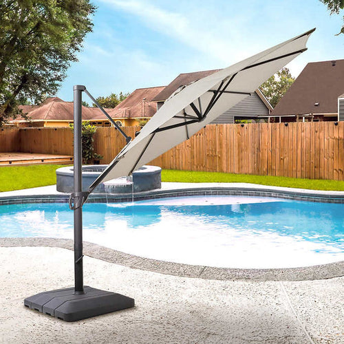 Seasons Sentry 3.35 m (11 ft.) Round LED Cantilever Umbrella Pebble Grey Used