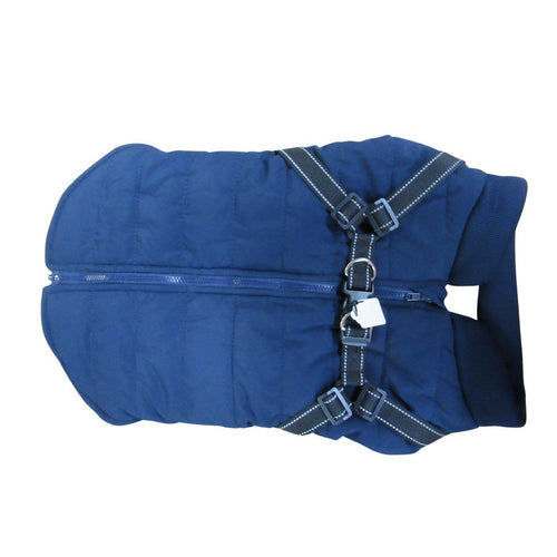 Silver Paws Quilted Dog Jacket with Built In Harness Navy