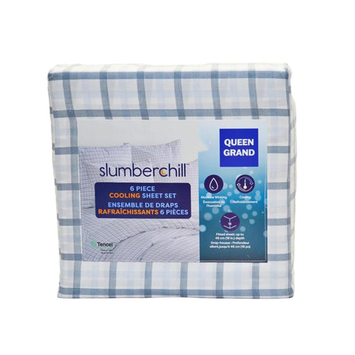 Slumberchill Cooling 6-piece Sheet Set - Queen - Blue Plaid