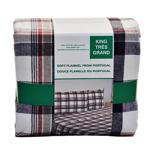 Soft Flannel from Portugal Sheet Set 4-Piece King - Cream/Red/Grey