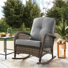 Load image into Gallery viewer, Starsong Outdoor Patio Rocking Chair Brown w/ Gray Cushions
