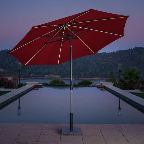 Sunvilla 10' Round Solar LED Market Umbrella Red