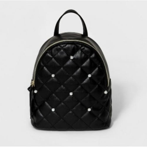 T-Shirt & Jeans Quilted Backpack with Zip Closure - Black