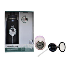 Load image into Gallery viewer, ThermoFlask 2 Pk hot/cold flasks w/ Spout &amp; Straw Lids 1.2L - Black, Pink/Purple
