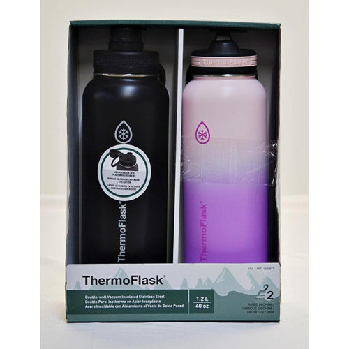 ThermoFlask 2 Pk hot/cold flasks w/ Spout & Straw Lids 1.2L - Black, Pink/Purple