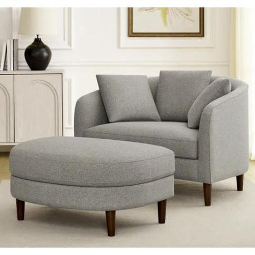 Thomasville Fabric Chair With Storage Ottoman Grey