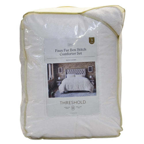 Threshold Faux Fur Box Stitch Comforter Set King - White