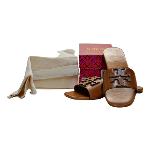 Tory Burch Women's Ines Goat Leather Flat Sandal Slide US 10M Tan