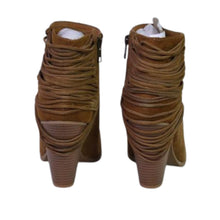Load image into Gallery viewer, 70 Post Paris Indya Draped Fringe Suede Booties Tan 9.5
