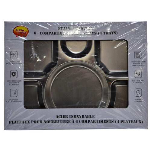 Verka Stainless Steel 6 Compartment Food Trays 4 Trays