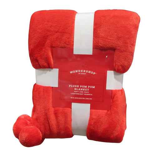 Wondershop Plush Pom Pom Blanket Red