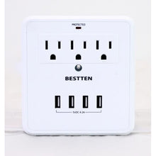 Load image into Gallery viewer, Bestten Wall Mount Surge Protector with 4 USB and 3 Electrical Outlets
