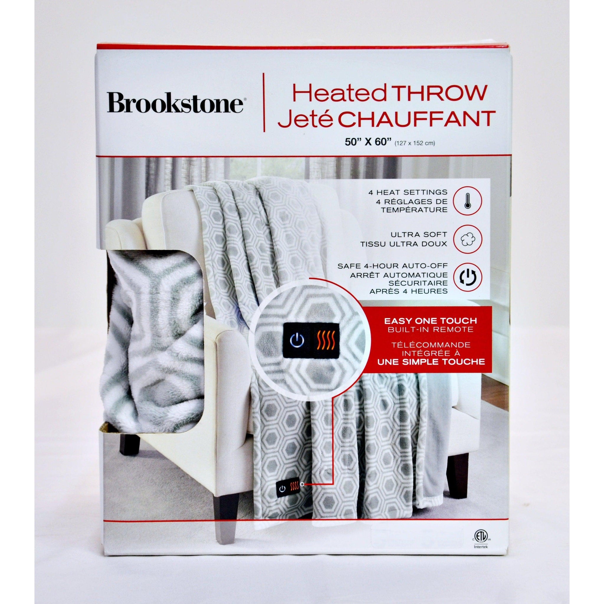 Brookstone Electric Heated Throw 60 in Grey with white hexagons