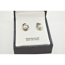 Load image into Gallery viewer, Fine Jewellery 14K Yellow Gold Sterling Silver Diamond &amp; 5mm Pearl Earrings
