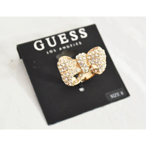 Guess Los Angeles Bow Ring Gold-tone w/Sparkle Stones 8
