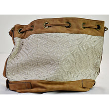 Load image into Gallery viewer, Hibou Drawstring Faux Leather Weaved Tote Bag - Cream and Tan-Sale-Liquidation Nation
