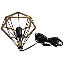 Load image into Gallery viewer, Industrial Hemp Rope Iron Wire Diamond Cage Hanging Light 15&quot;
