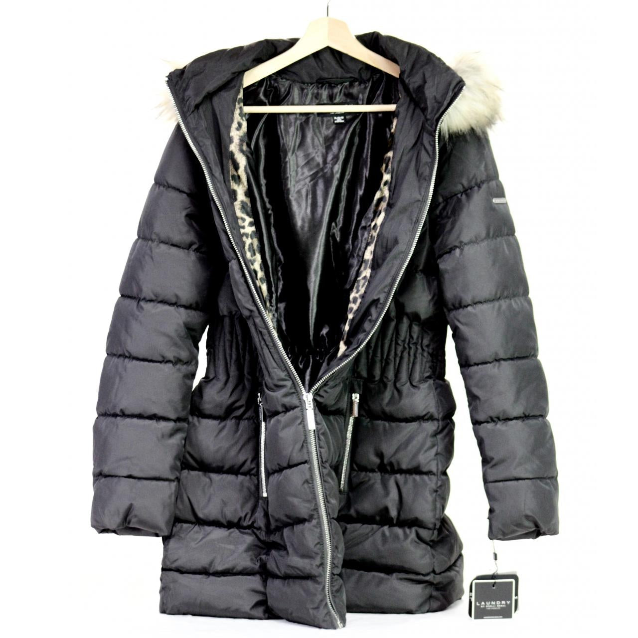 Laundry by Shelli Segal Cinched Waist Puffer Faux Fur Jacket