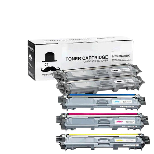 Moustache Compatible Brother BK (TN221) & CMY (TN225) Black & Tricolor Toner Cartridge 5-pack