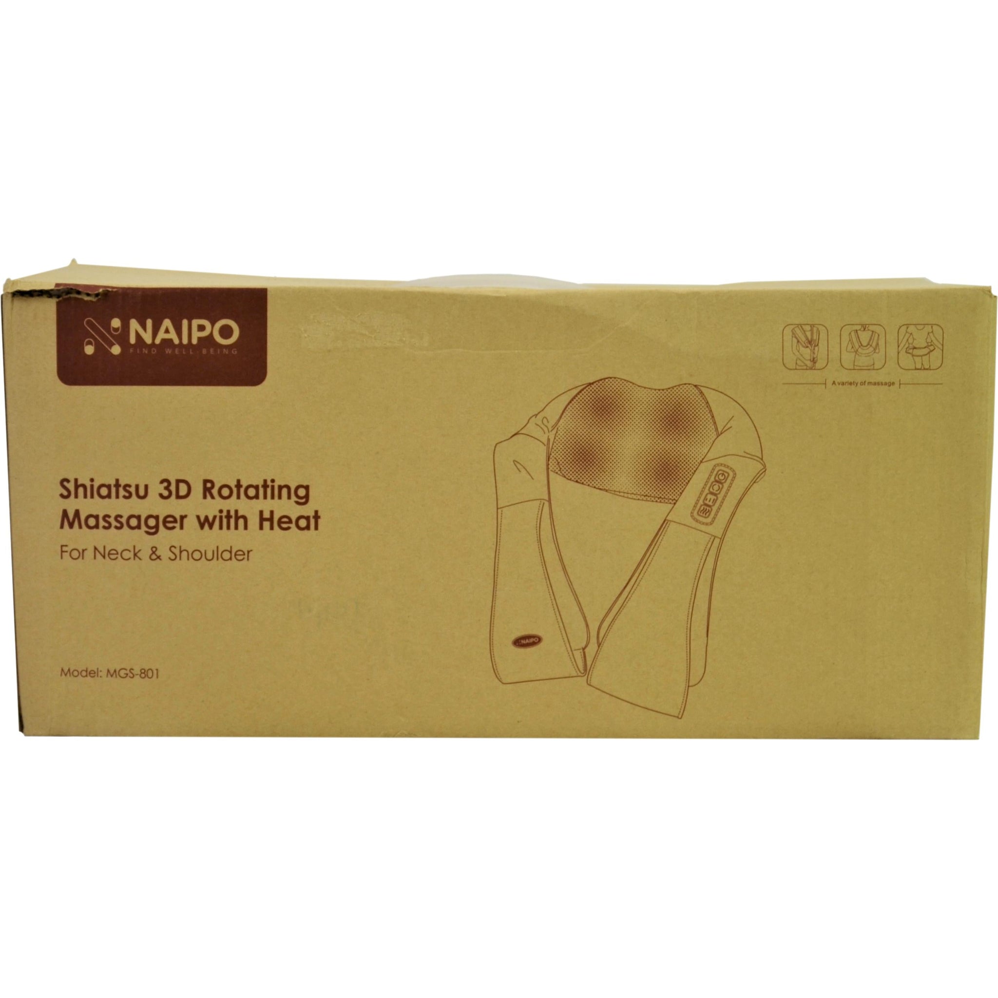 Naipo Shiatsu Back and Neck Massager with Heat 3D Deep Kneading MGS-801