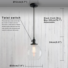 Load image into Gallery viewer, Permo Vintage Industrial Clear 7.9&quot; Glass Hanging Pendant Light Black
