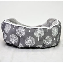 Load image into Gallery viewer, Pet Bed w/ Reversible Cushion Small Grey Tree Print
