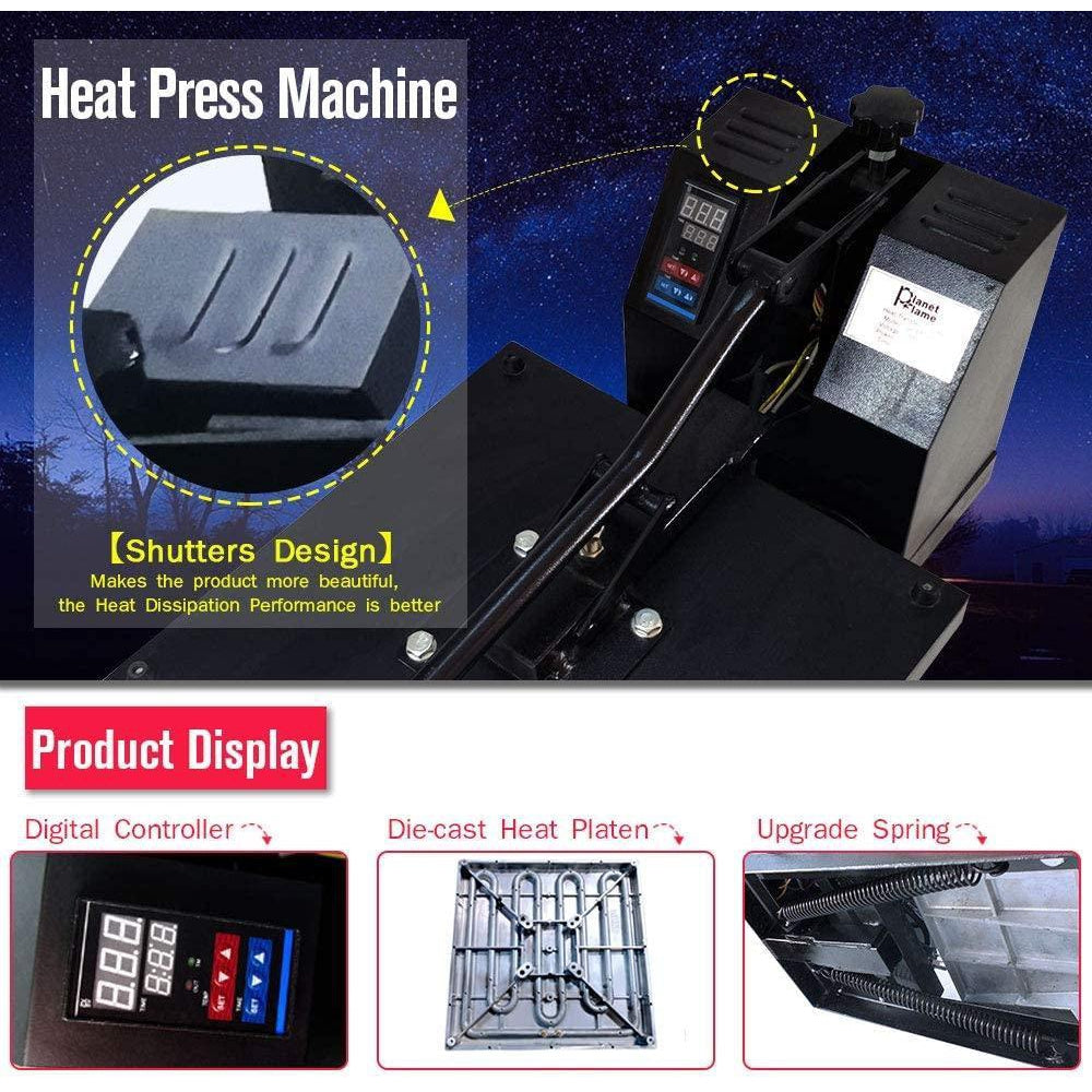 PlanetFlame Industrial-Quality CE Panel Clamshell Heat Press Machine,  Professional