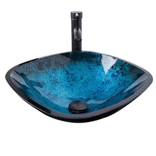 Load image into Gallery viewer, Square Glass Bowl Vessel Sink with Faucet &amp; Pop Up Drain Combo
