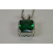 Load image into Gallery viewer, Sterling Silver 18&quot; Necklace w/large green stone surrounded by clear stones
