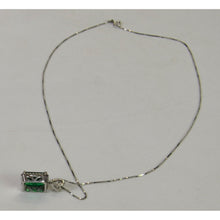 Load image into Gallery viewer, Sterling Silver 18&quot; Necklace w/large green stone surrounded by clear stones
