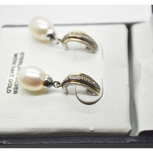 Load image into Gallery viewer, Sterling Silver Earrings 14K Gold, Diamond And Half Drill Pearl
